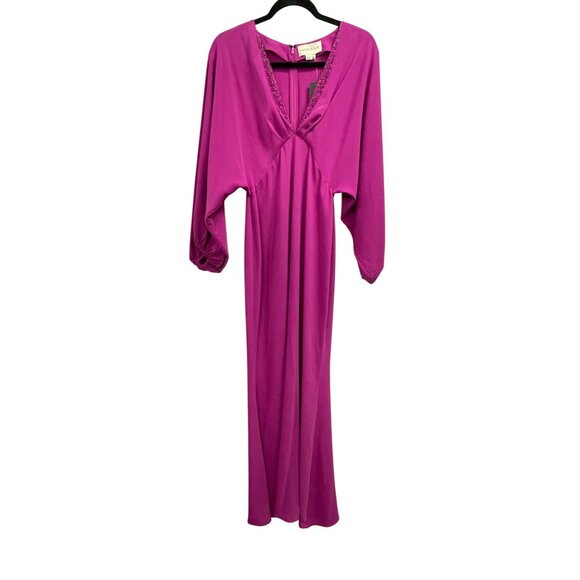 NEW Sachin & Babi $825 Fuchsia Beaded Plunge V-Neck Gown Maxi Dress Sz 4 - Picture 5 of 10